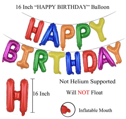 (16 Inch) Happy Birthday Letter Foil Balloon (13 letters) - Multicolour Plain