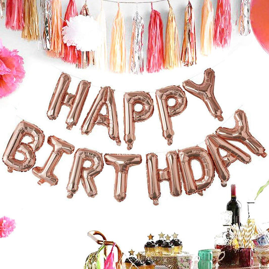 (16 Inch) Happy Birthday Letter Foil Balloon (13 Letters) - Rosegold