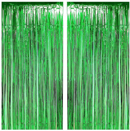 METALLIC SILVER FOIL CURTAINS FOR BIRTHDAY CELEBRATION (GREEN COLOR)