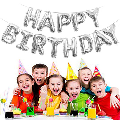 (16 Inch) Happy Birthday Letter Foil Balloon (13 Letters) - Silver Colour